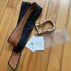 Diane Von Furstenberg DVF Reversible Leather Belt Gold Buckle XS S Noir Marro
